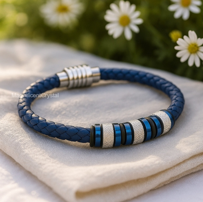 Mens Leather Bracelet Braided Wrap Bangle Stainless Steel Magnetic Clasp Gifts