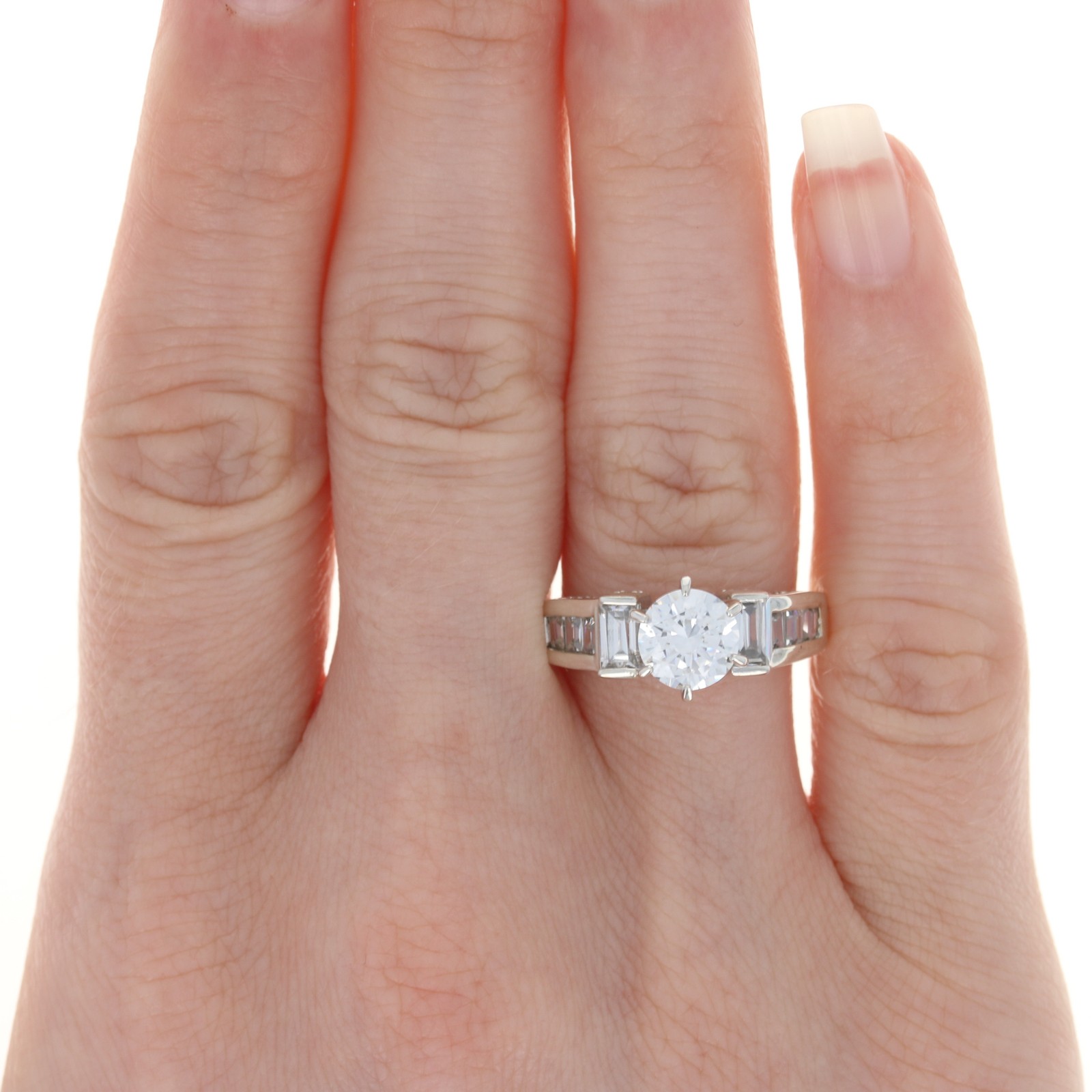 Sterling Silver Cubic Zirconia Engagement Ring – 925 Round & Baguette 2.80ctw