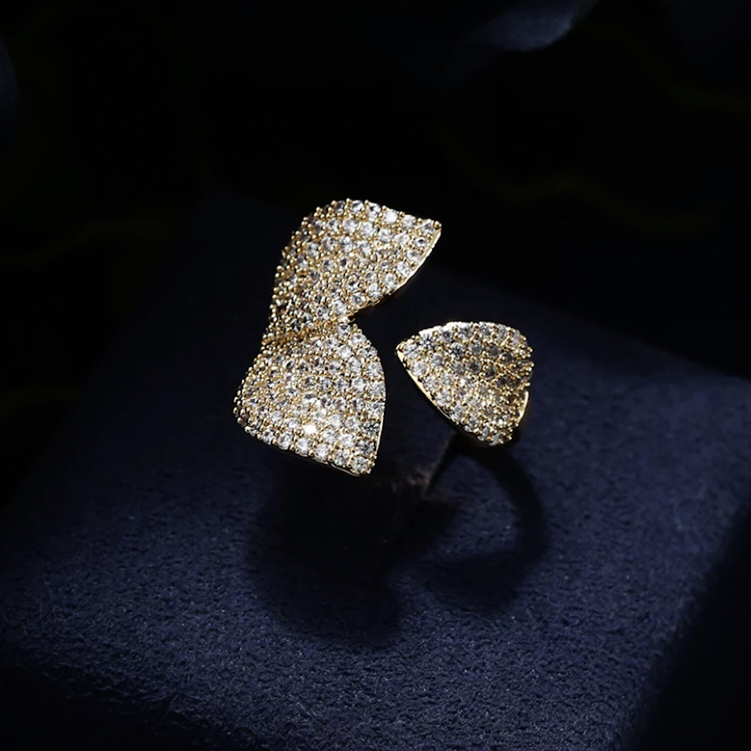 18k White Gold Plated Leaf Adjustable Ring made w Swarovski Crystal Stone