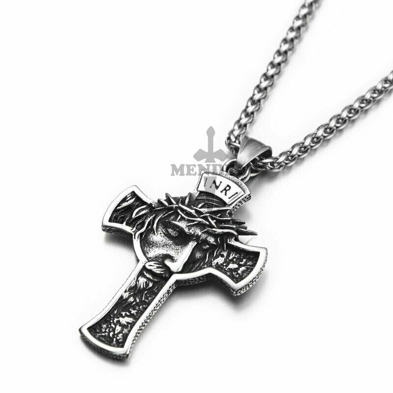 Mens Stainless Steel Jesus Christ Face Crucifix Cross Alloy Pendant Necklace