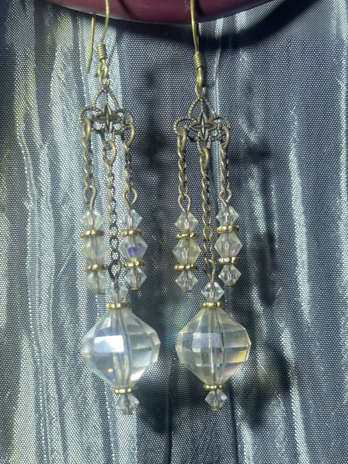 Gold Tone Clear Crystal Chandelier Dangle Drop Earrings Metal Hook Closure