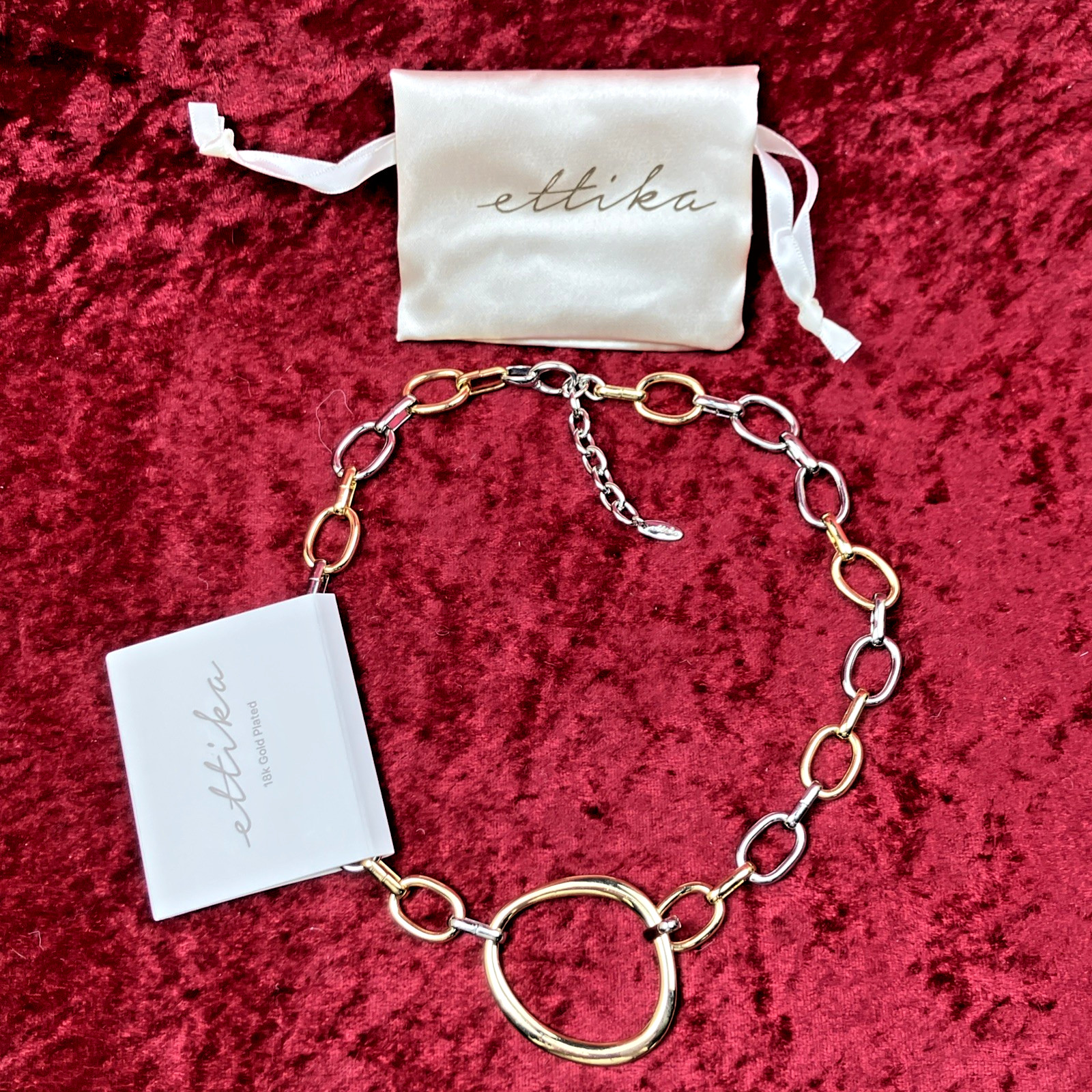 Ettika Mixed Metal Chain Link Collar Necklace 18kt Gold & Rhodium Plated NWT