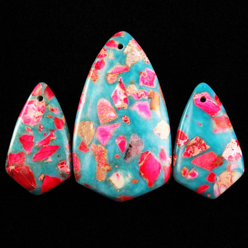3Pcs Blue Turquoise & Peachblow Sea Sediment Jasper Arrow Pendant Bead HA-37DHS