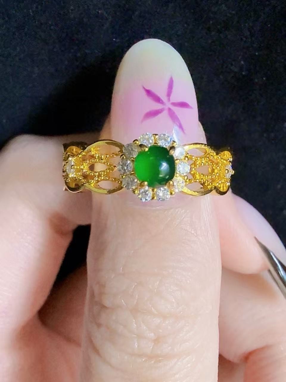 Top Natural green jadeite ring