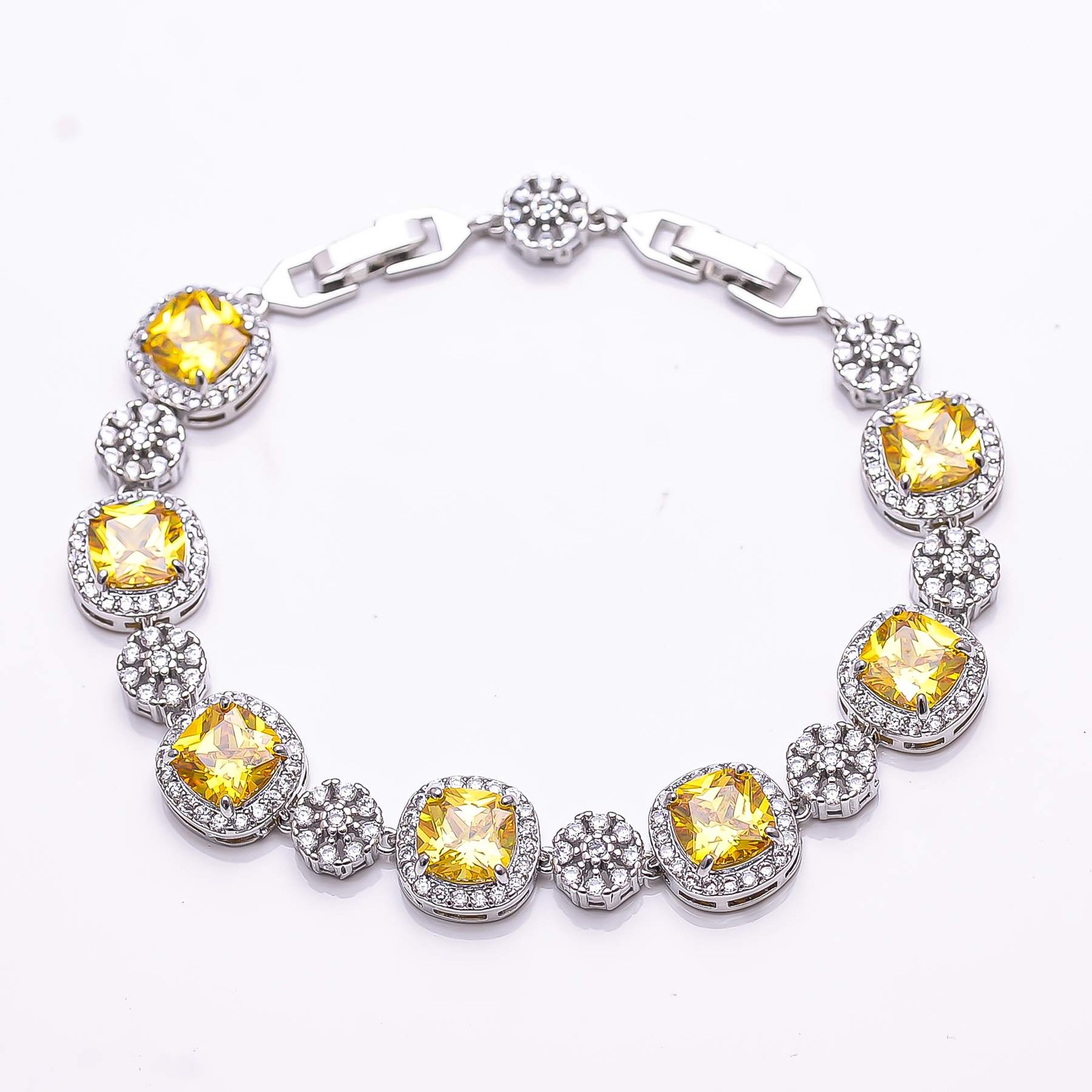 Yellow Sapphire & Cz (Simulated) 925 Sterling Silver Tennis Bracelet 8.99″ B14