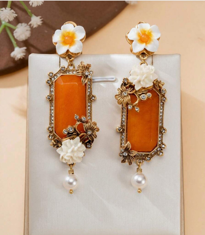 JEWELRY SET-Retro Palace Style Floral Faux Pearl and Rhinestone Set