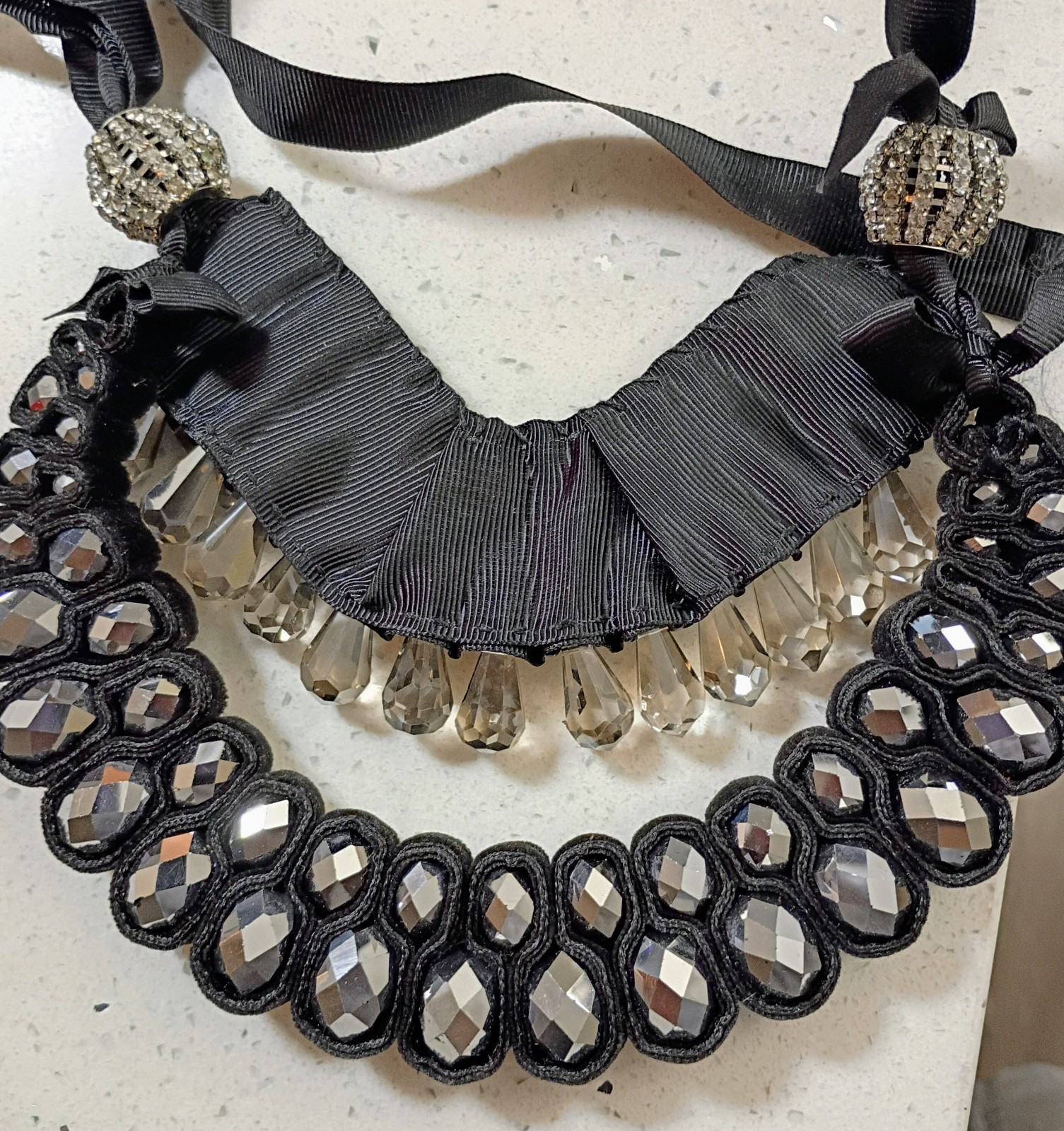 RBG collar necklace: Dual sided Black Silver Crystal Necklace