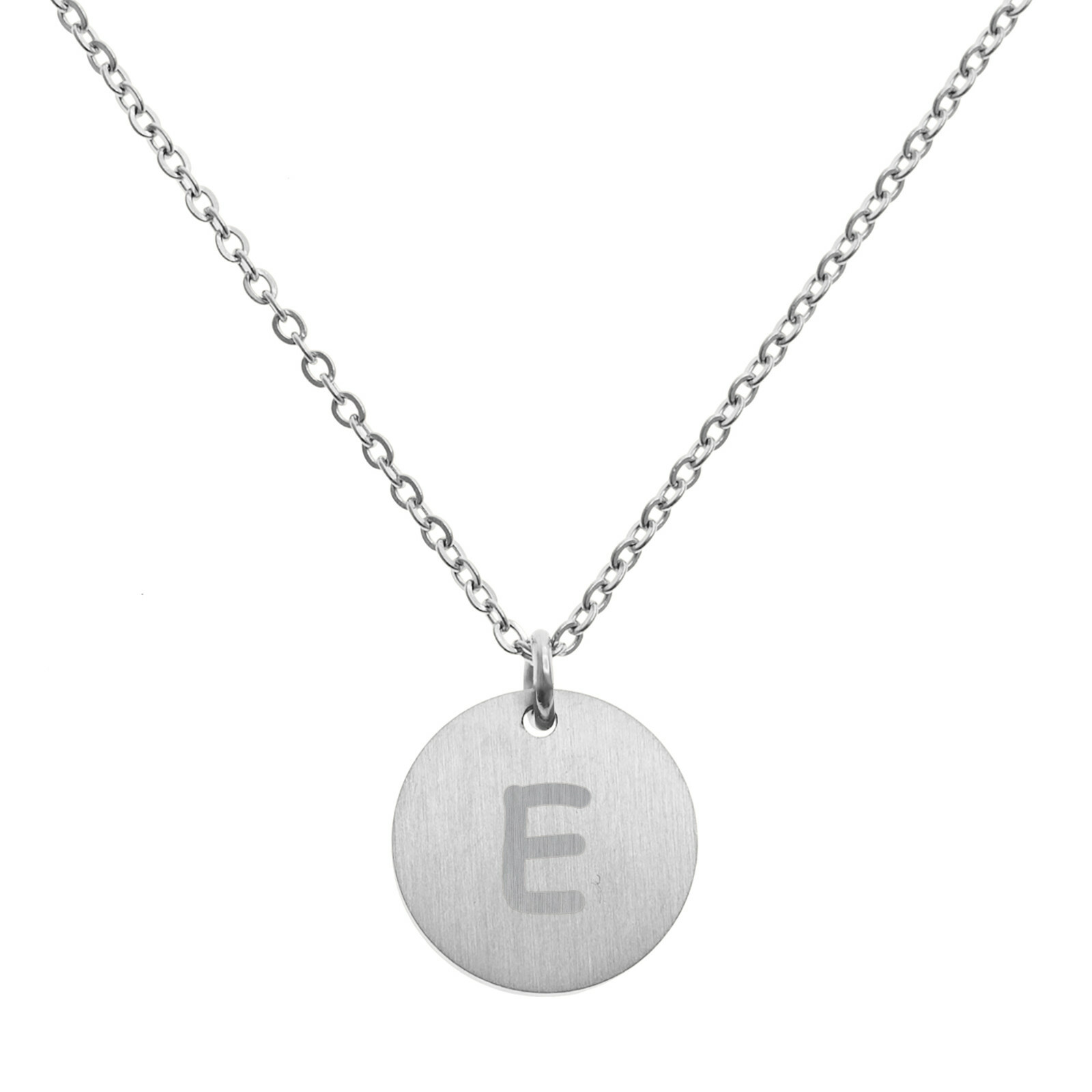 Engraved Silver Metal Initial Letter Disc Pendant Chain Necklace 18.5in-2.5in