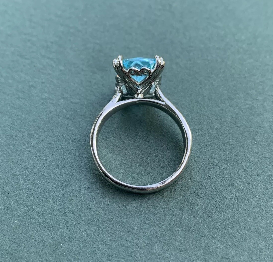 Blue Topaz CZ Ring Set Size 8.5 Stainless Steel Radiant Cut Silver Tone FREE SHP