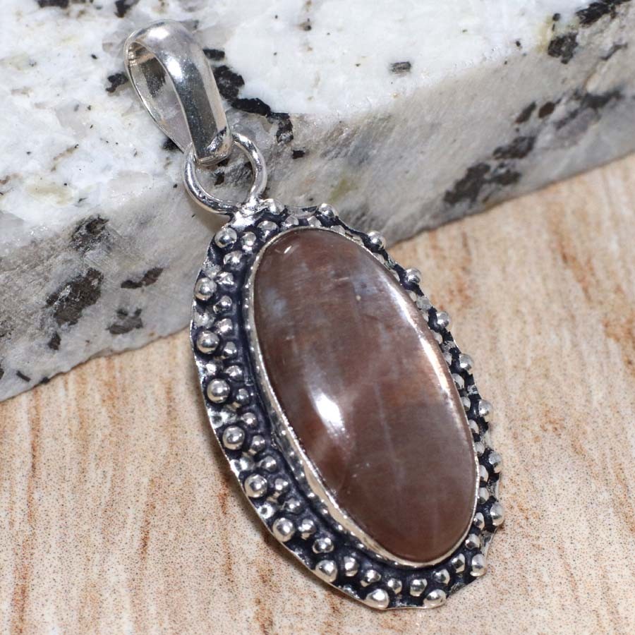 925 Silver Plated Sri-Lankan Moonstone Pendant 1.8″ Gemstone Jewelry Trendy GW