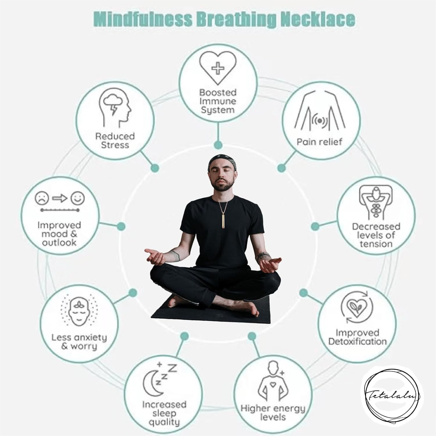 Colorous Anxiety Breathing Necklace for Meditation Mindfulness StressRelief Gift