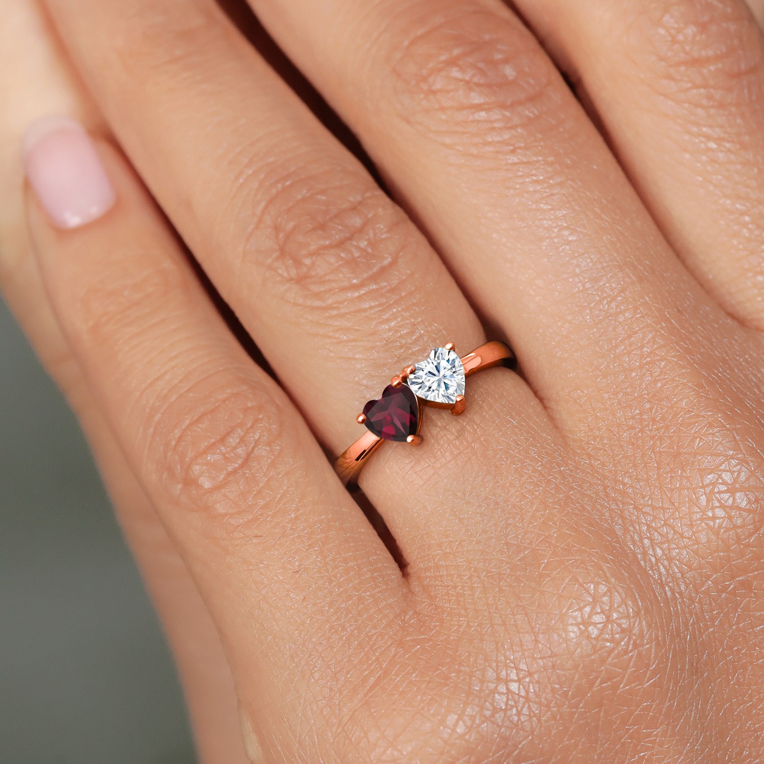18K Rose Gold Plated Silver Fashion Ring Rhodolite Garnet Moissanite (0.97 Cttw)