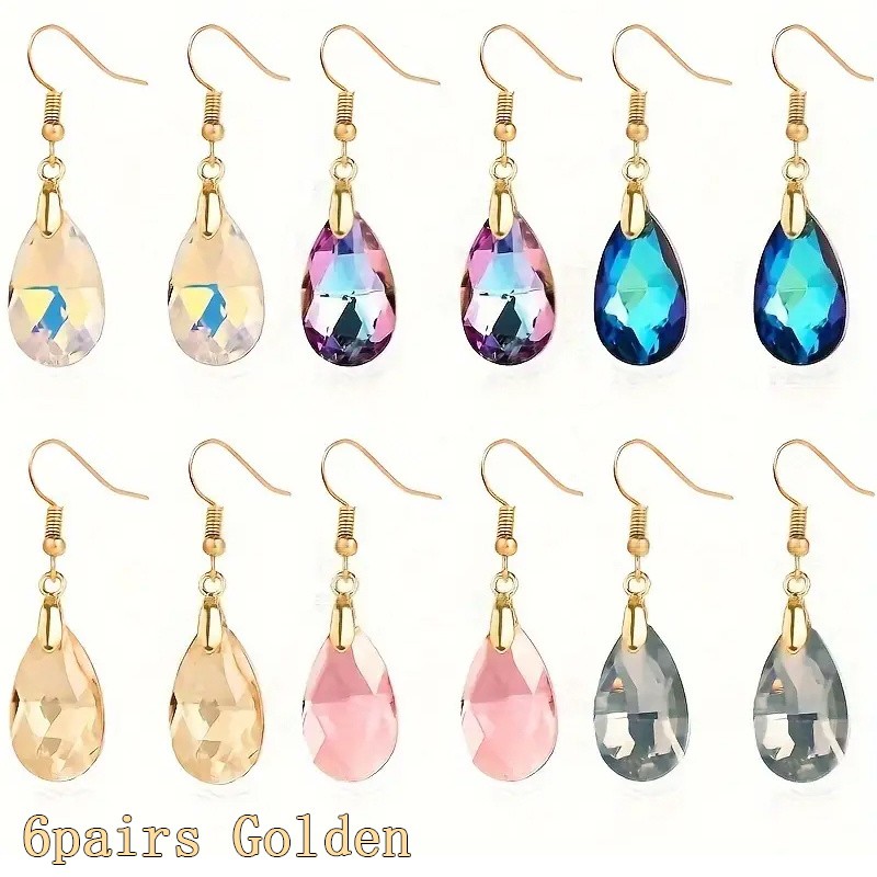 6/12/18Pairs Crystal Drop Earrings Bride Womens Suits Teardrop Druse Dangle Gift