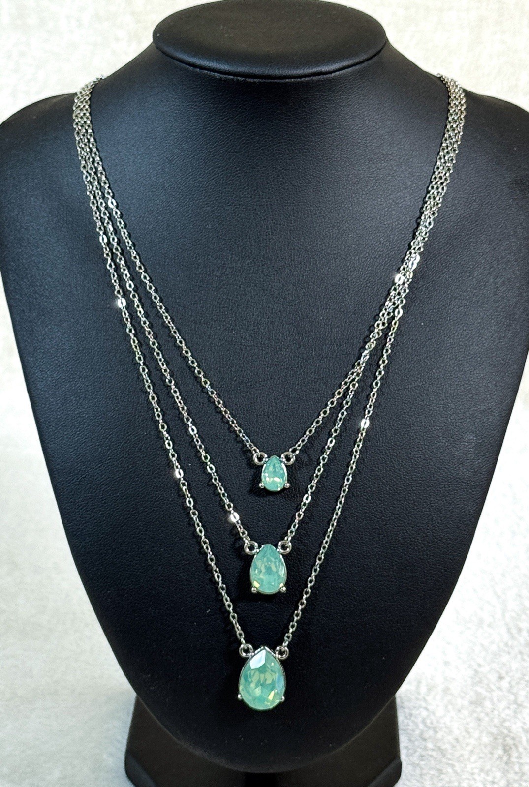 Paparazzi 3 Aqua Faceted Stones Tiered Necklace Silver Tone Chain Free Shipping