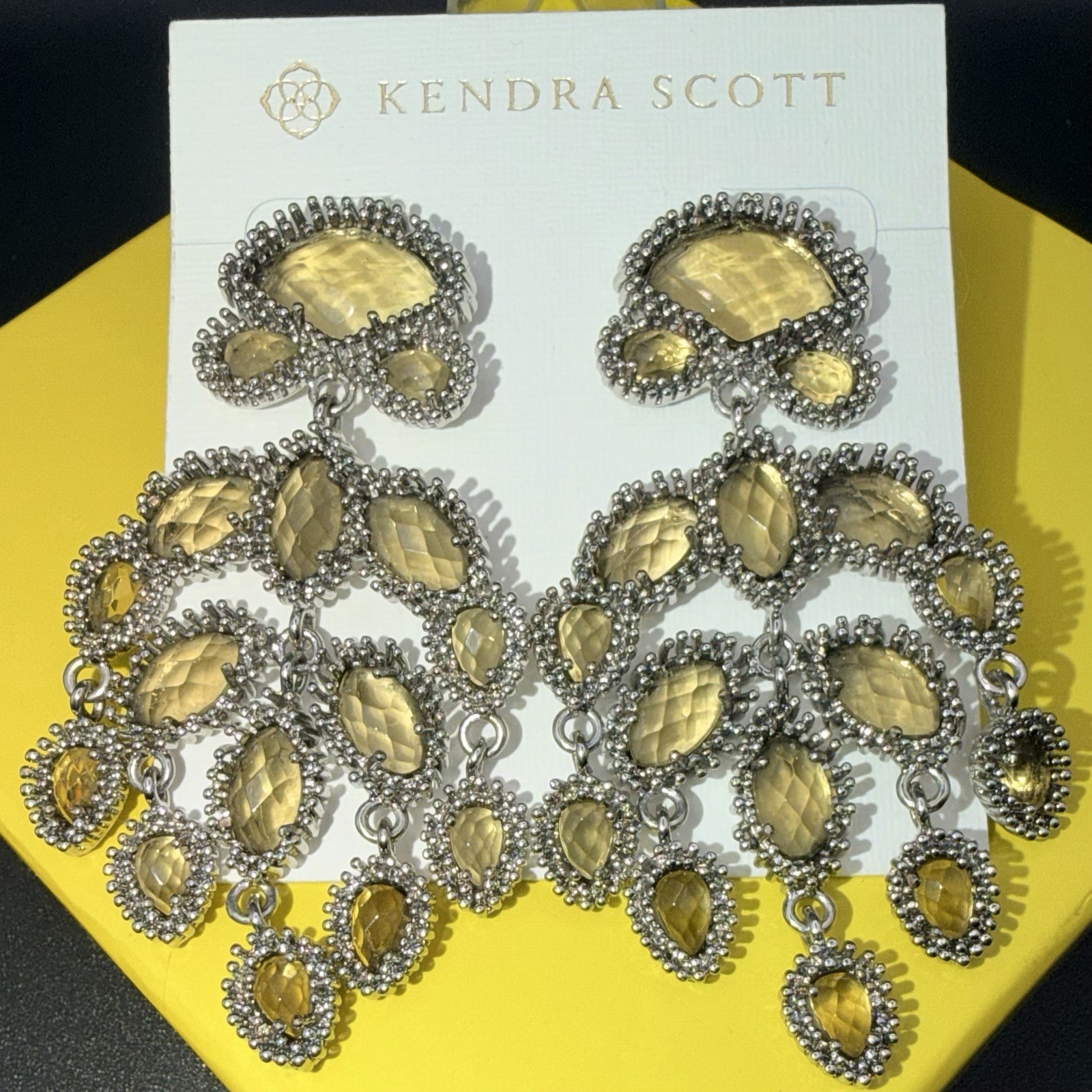 Kendra Scott Gwen Statement Chandelier Earrings Champagne Crystal Silver