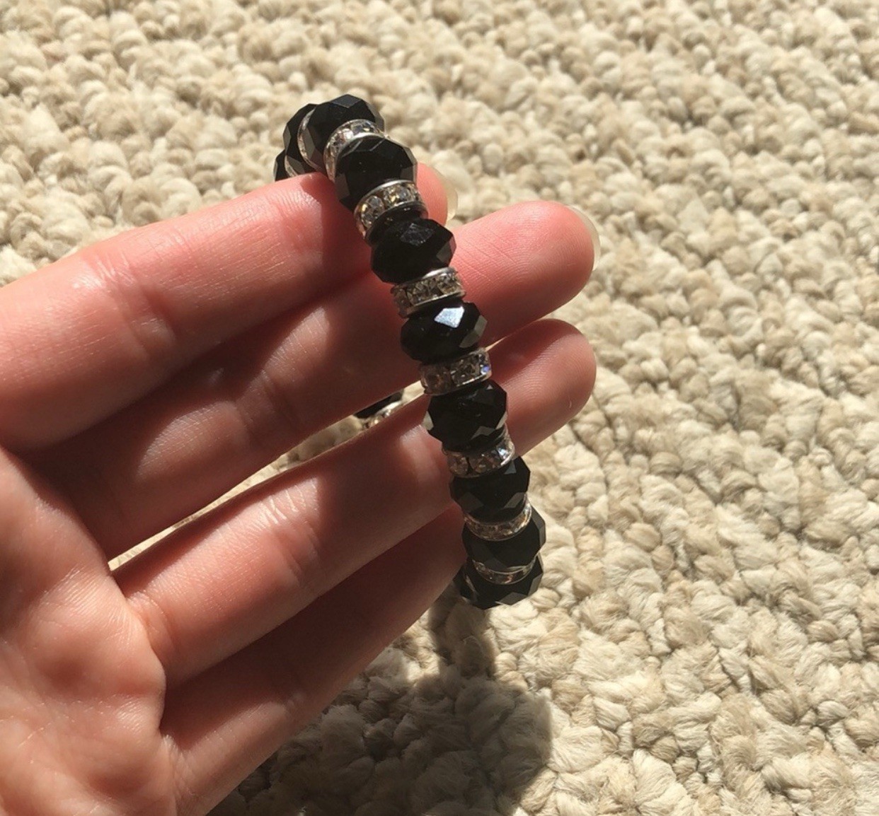 Black & Sliver rhinestone beaded stretchy bracelet