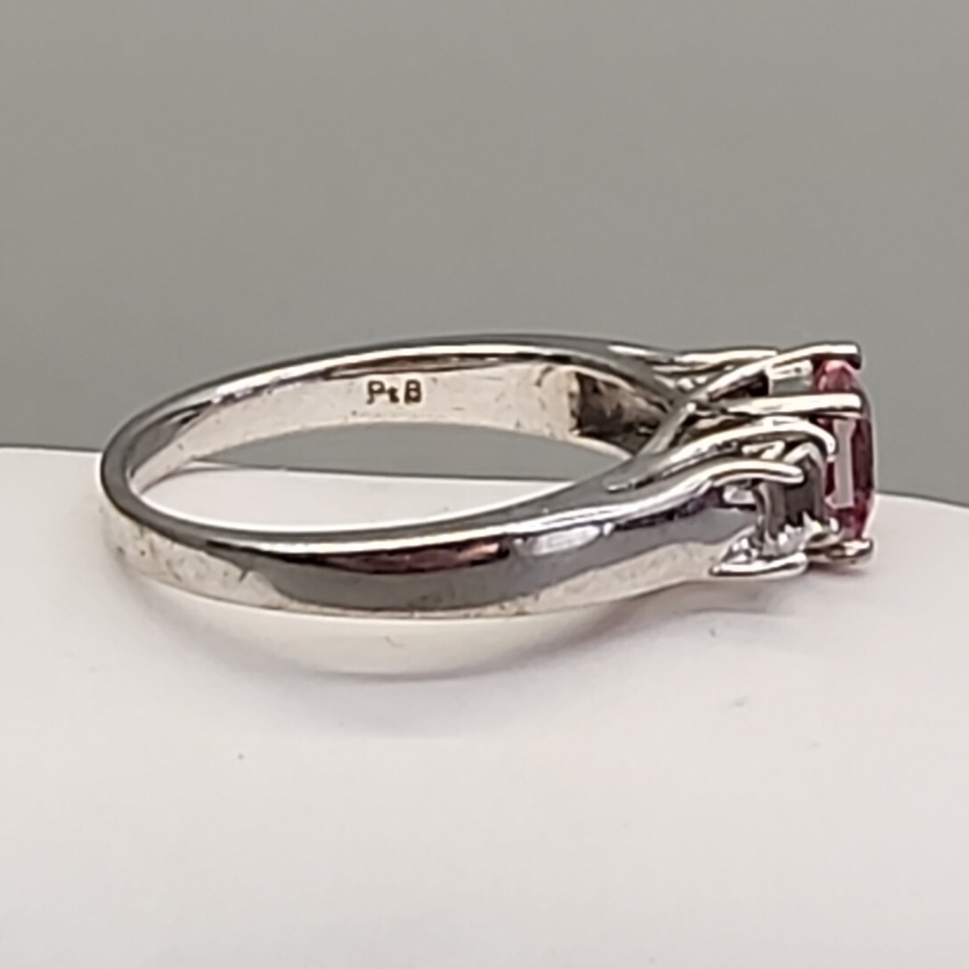 Spinel Ring Pink Square Stone PtB Platinum Bonded Plated Sz 7