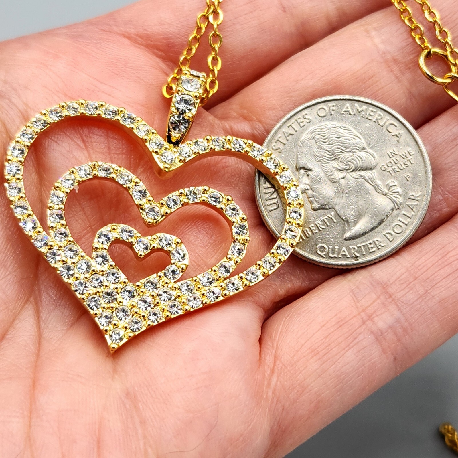Nolan Miller GRACIOUS HEART Crystal Pave Gold Tone Pendant Chain Necklace 18″