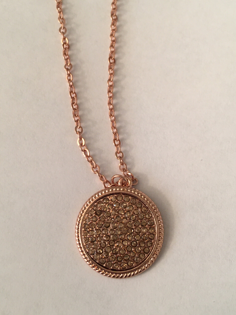 Necklace 16” Bronze Chain W/ Round Sparkle Pendant .75” Diameter New NIP