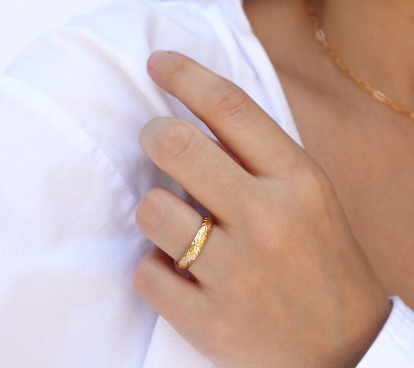 Thick Gold Ring, Gold Ring, Floral Ring, Vintage Ring, Wedding Band, Gold Filled