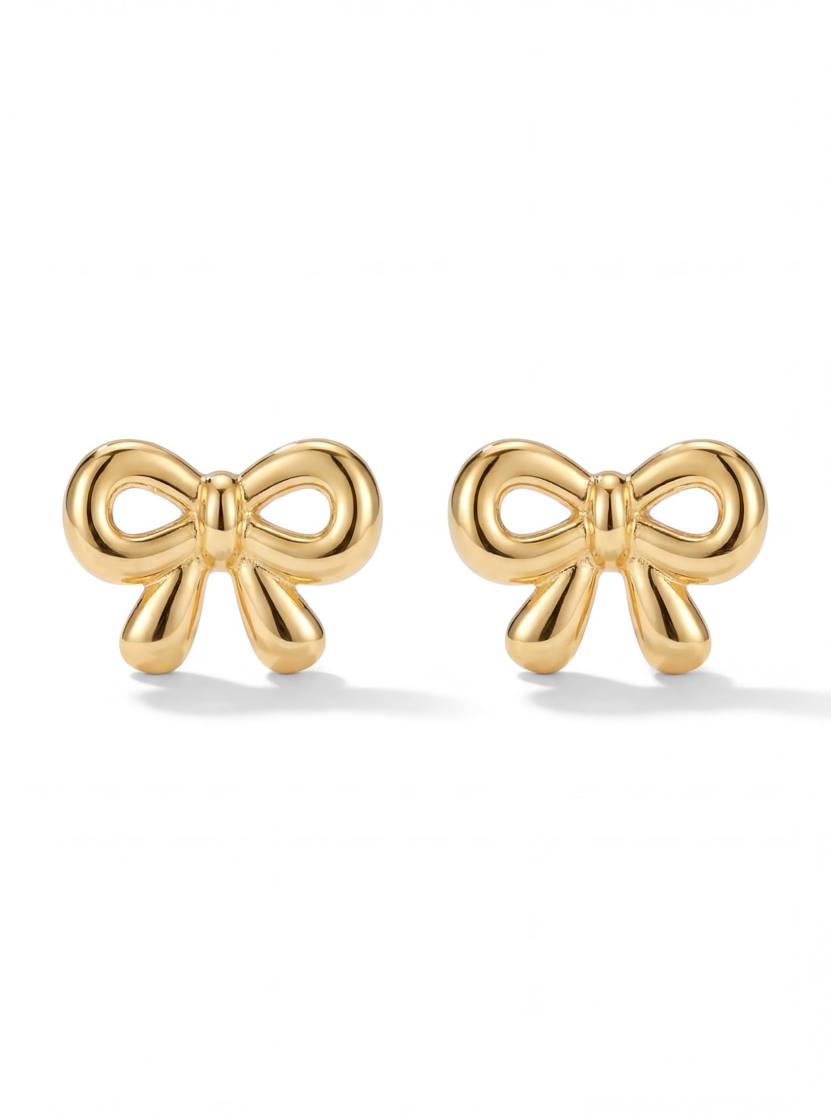 Earrings 14K Gold Plated Stud Small Bow Dainty Minimalist Gold