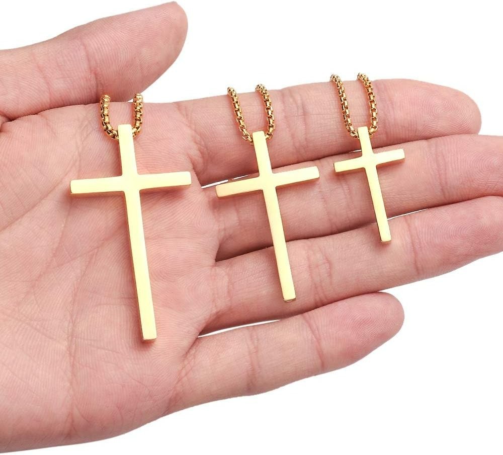 Plain Gold Cross Pendant Necklace – Eco-Friendly Stainless Steel, 20 Inch Length