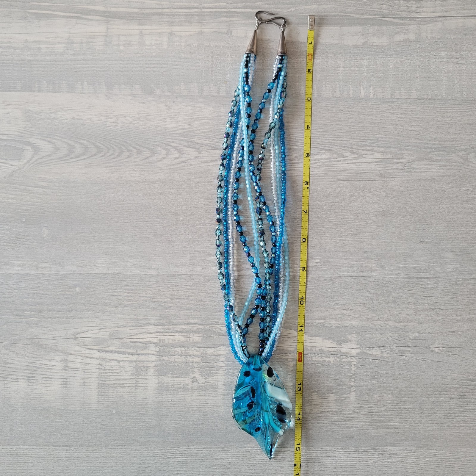 Murano Italian Glass Large Pendant Bead Necklace 925 Clasp Blues * BEAUTIFUL *