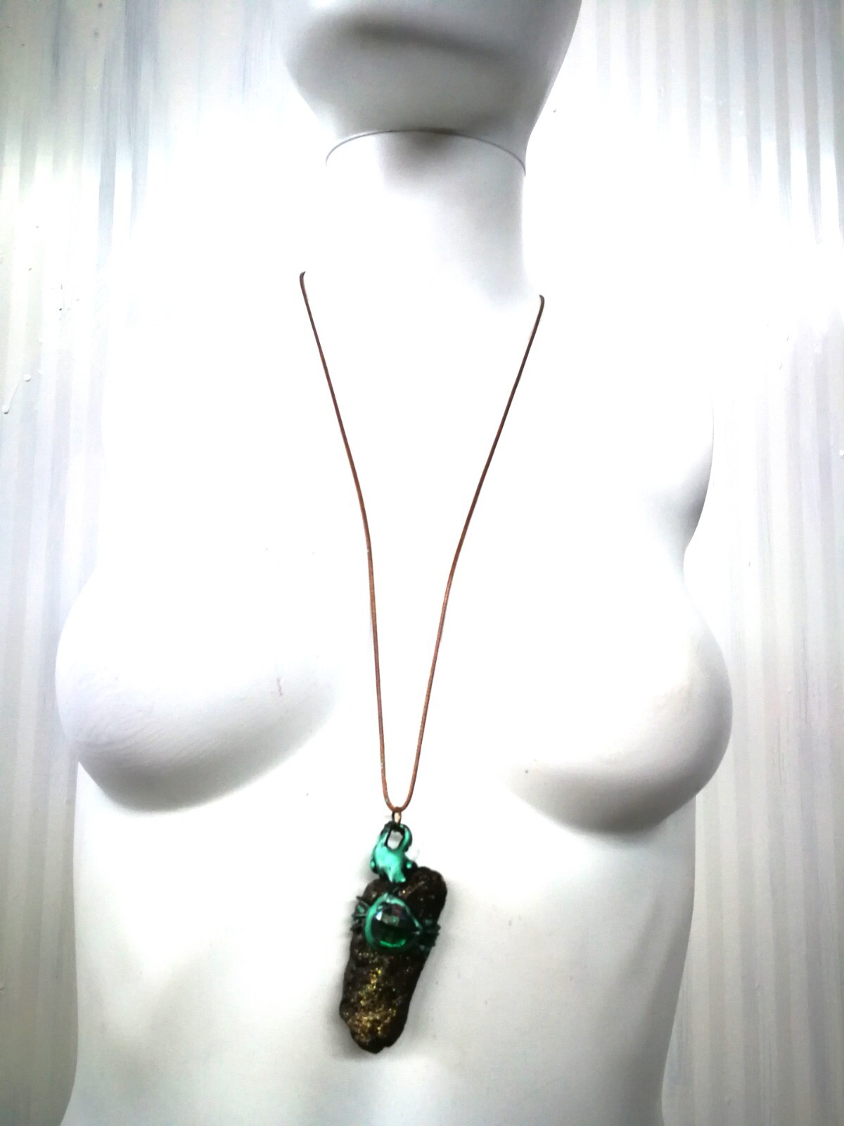 Uncut Gemstone Pendant Necklace Spirit Guide Green Witch Snake Amulet Raw Stone