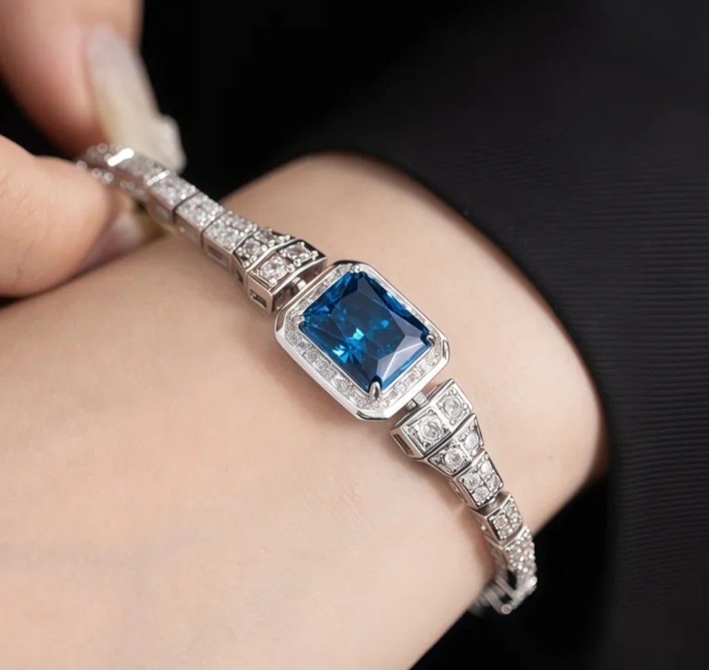 Silver 16 Ct Blue Cz Bracelet