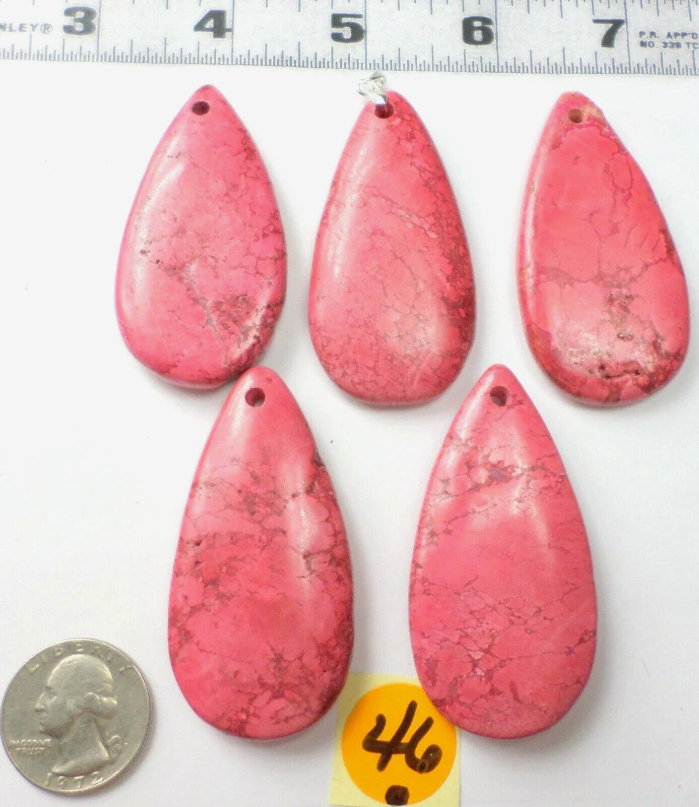 5 Huge Deep Pink Magnesite Teardrops Gemstone Cabochon Bead Pendants 60x30x8mm