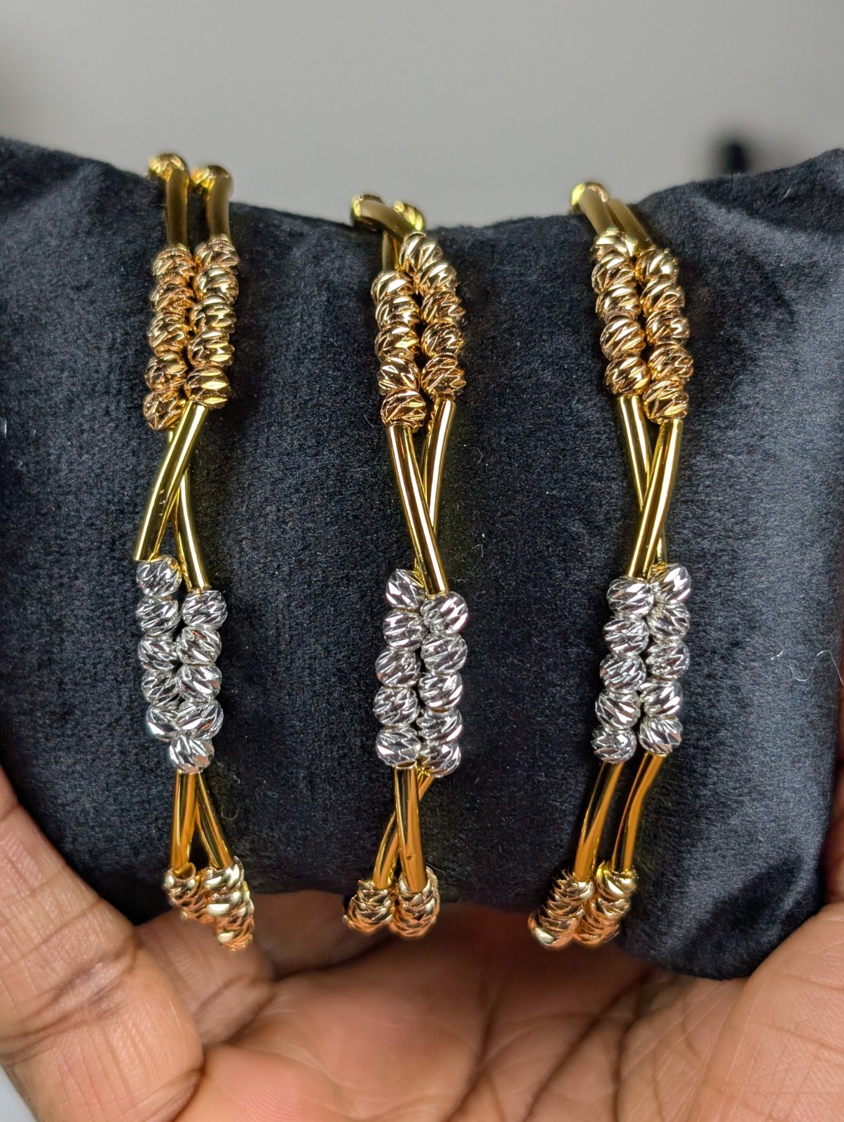24K Gold Plated 2 In 1 Tri-Color Gold, Silver and Rose Gold Beaded Bracelets
