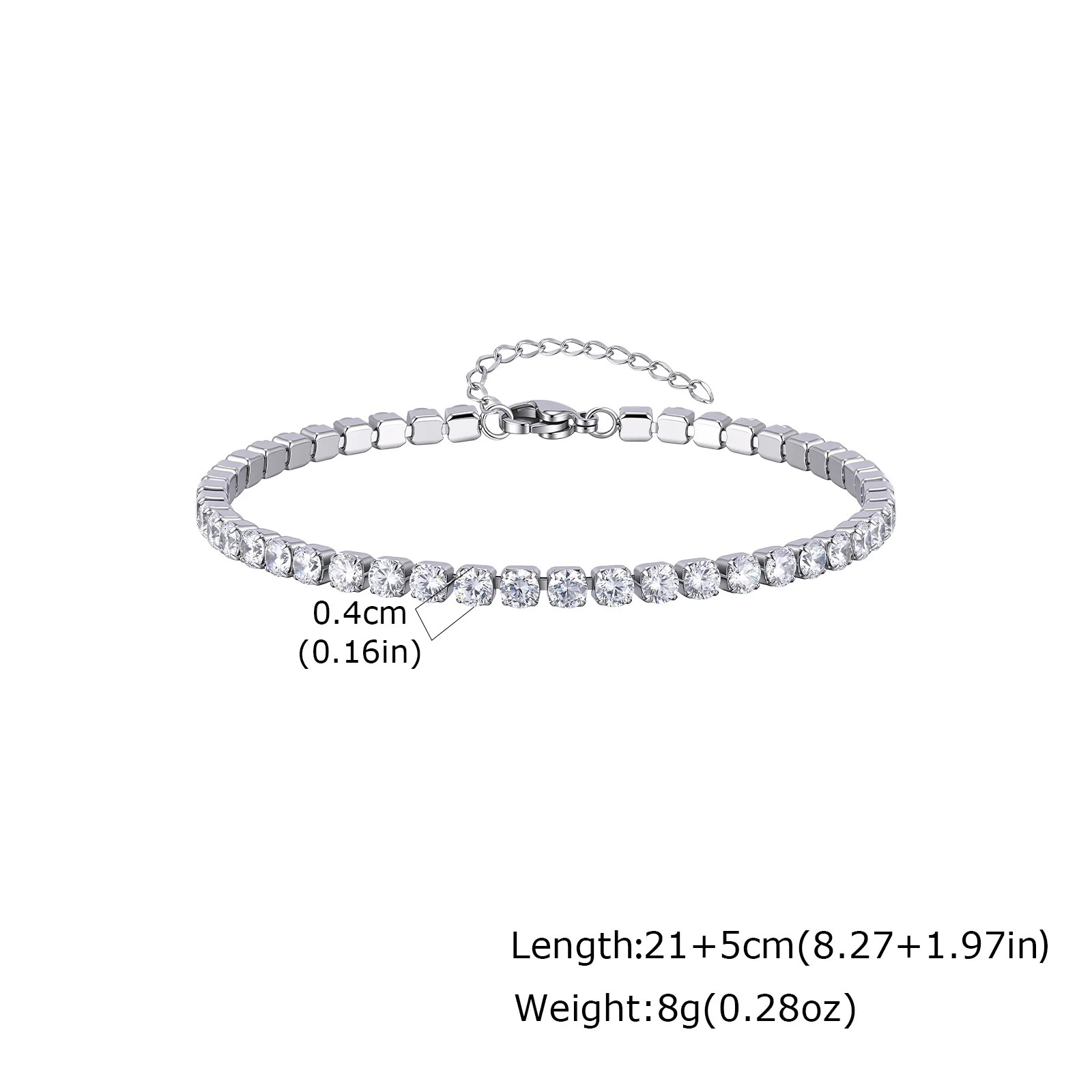 2/3/4/5mm Shiny Zircon Tennis Ankle Bracelet for Women, 18K Gold Plated Stainles