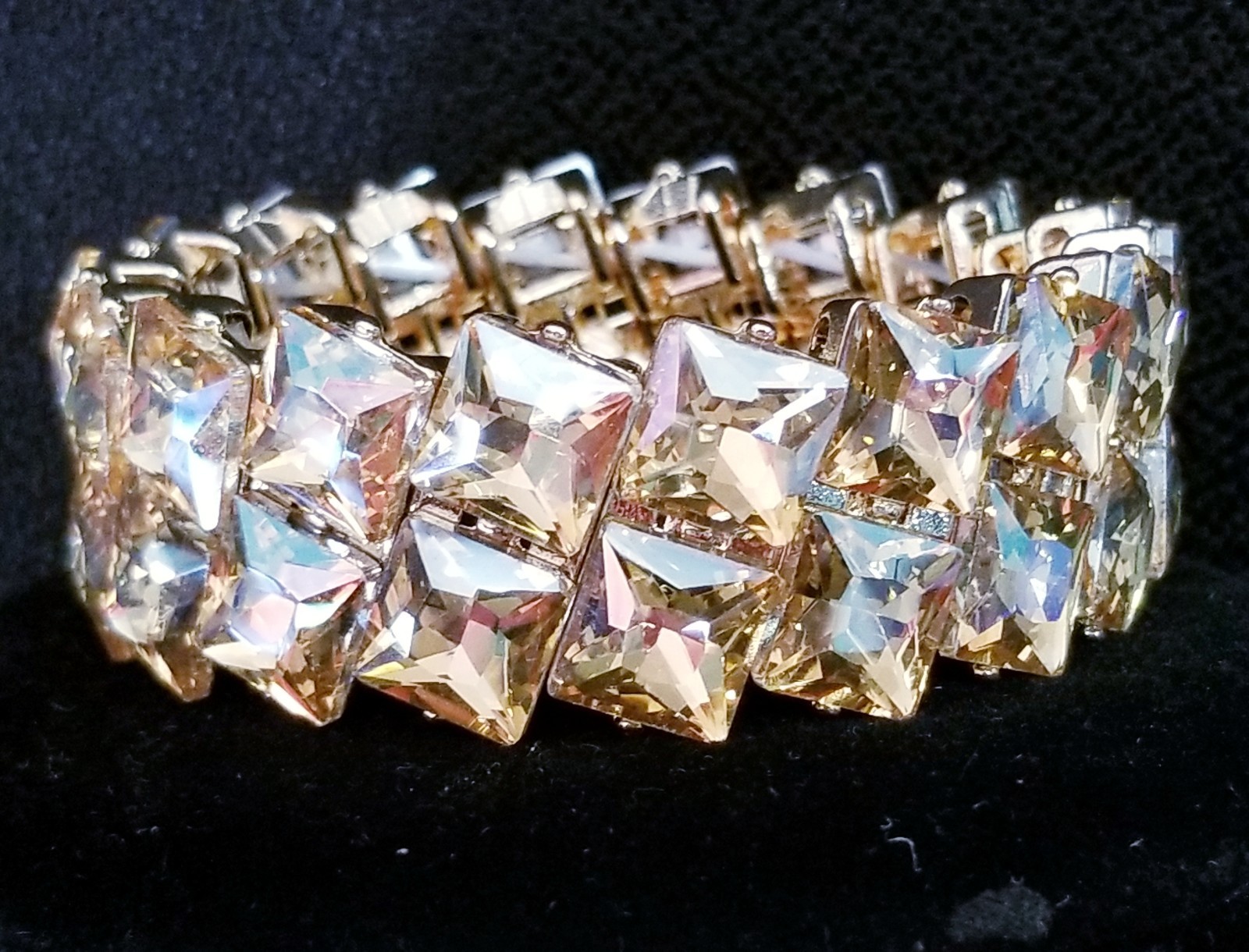 Topaz Gold Rhinestone Stretch Bracelet Statement Drag Pageant Prom Bridal