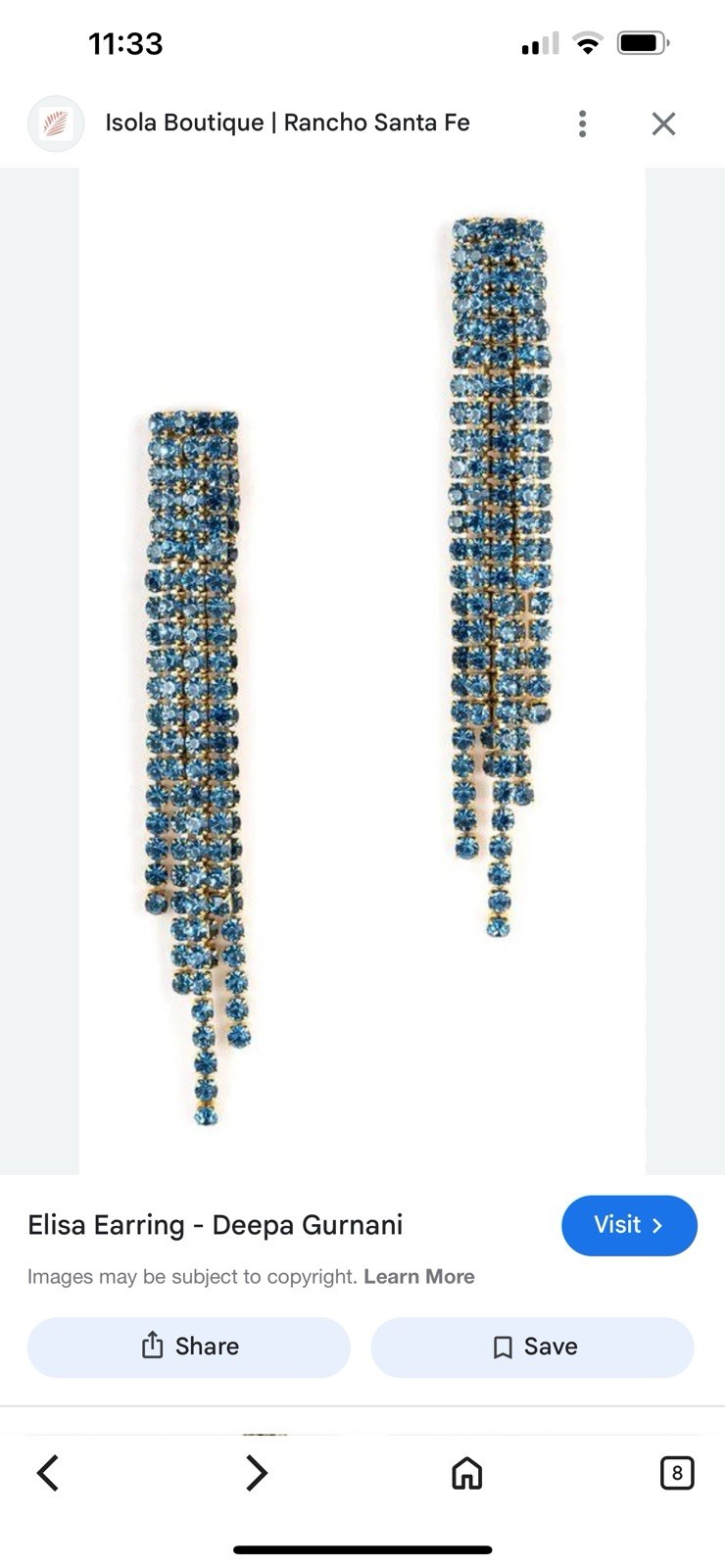 Deepa Gurnani Blue Asymmetrical Crystal Fringe Elisa Statement Earrings New