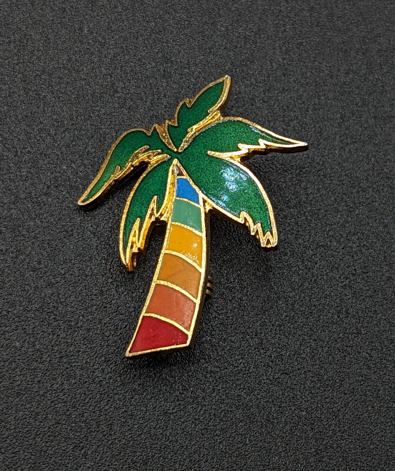Palm Tree Rainbow Trunk Enamel Gold Tone Pride Chakra Pin Brooch