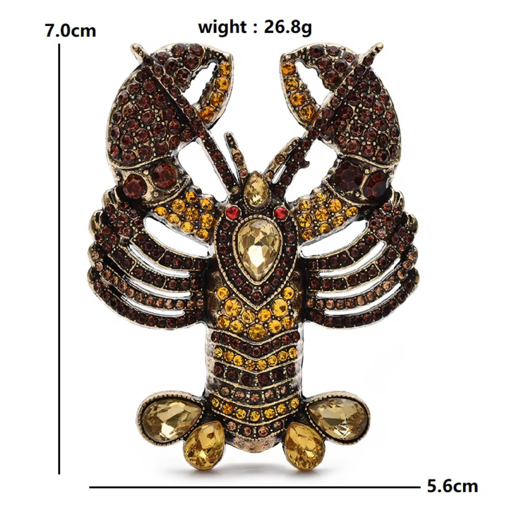 Yellow Crystal Lobster Brooch Pin Sparkly Rhinestone Animal Statement Jewelry Gi