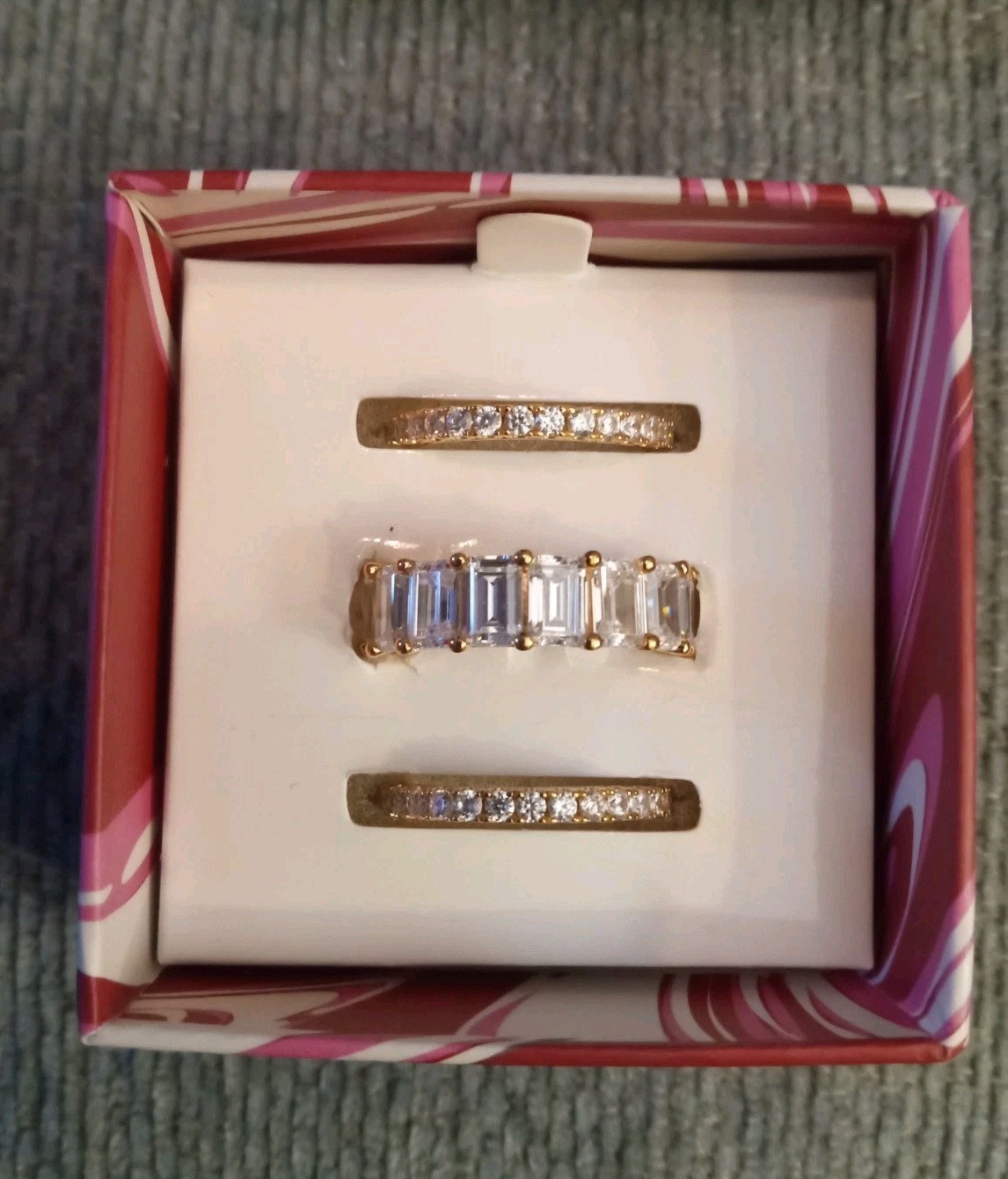 DIAMONIQUE CZ JENNIFER MILLER EMERALD & ROUND-CUT 3 RING SET SZ 8-NEW