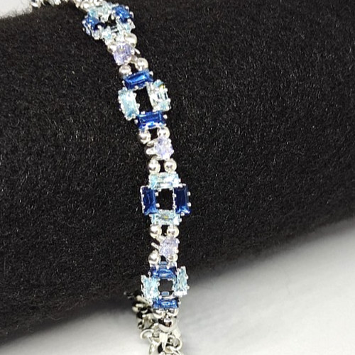 6-inch Bracelet Square-Royal Blue-Light Blue 2x4mmCZ-3mm Round Lavender Beads