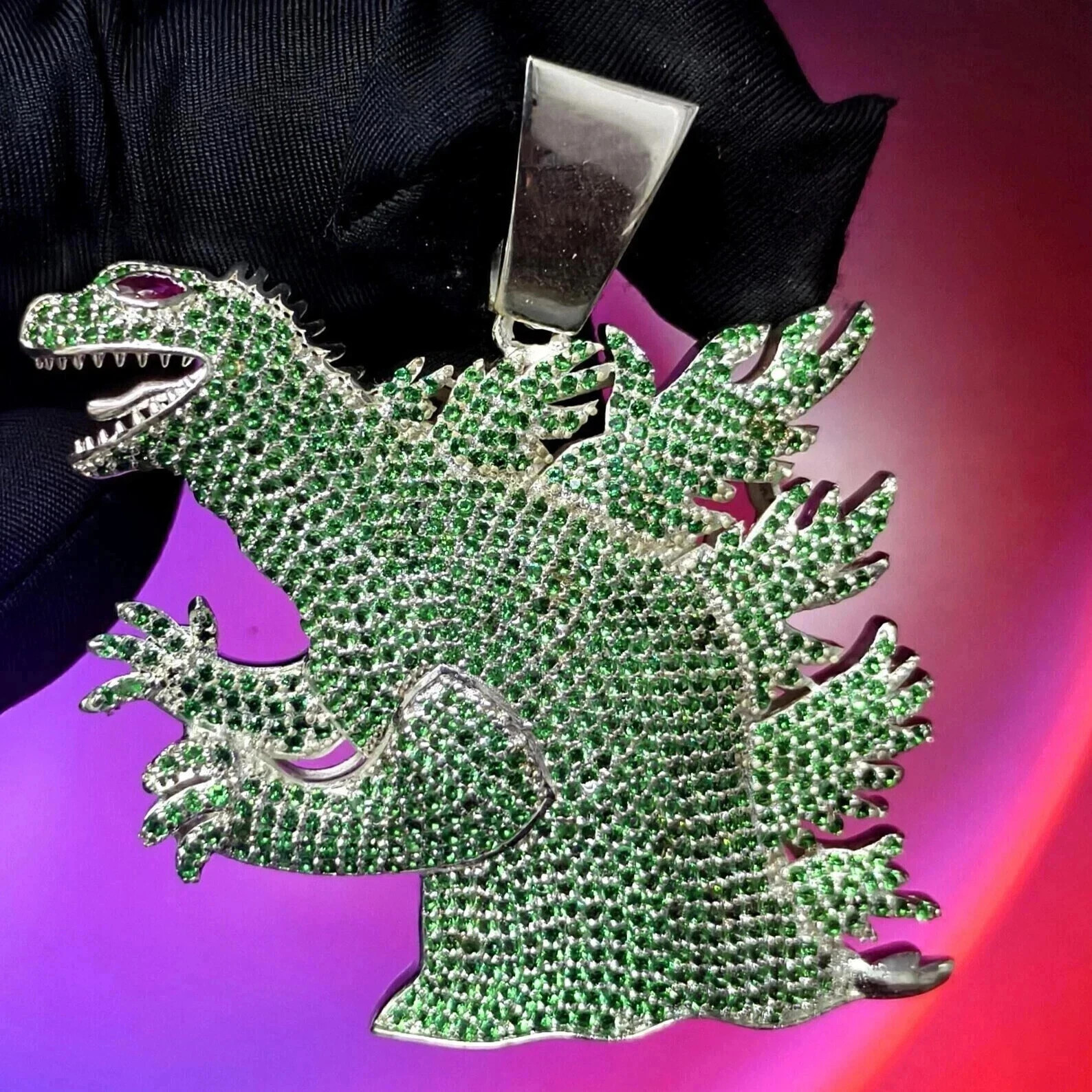 2Ct Round Cut Simulated Green Emerald Godzilla Pendant 14K White Gold Plated
