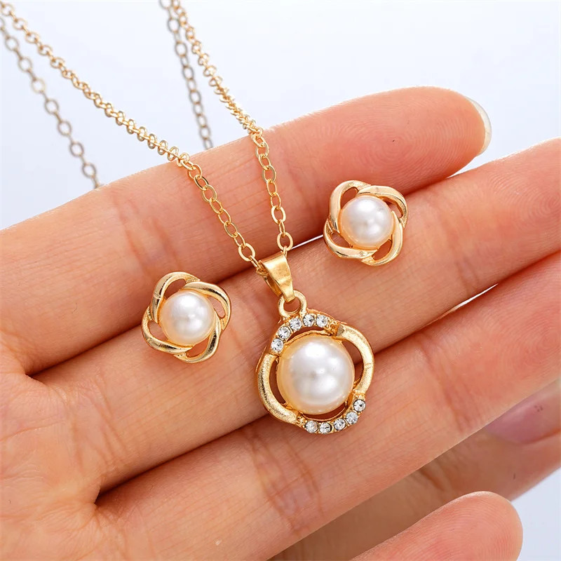 3pcs Shining Zircon Flower Jewelry for Sets Women Light Luxury Imitation