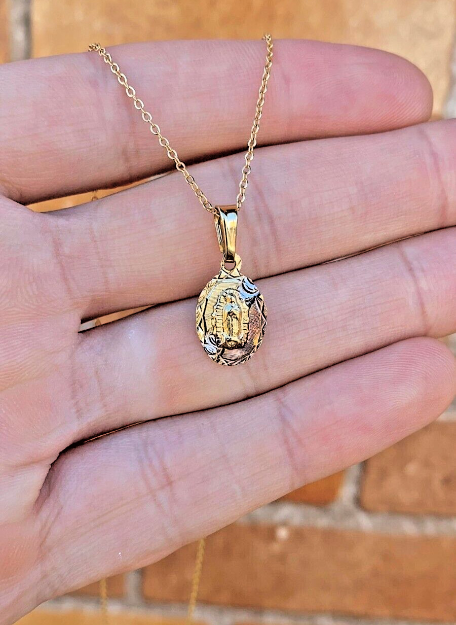 14K Gol Filled Necklace 17″ Virgem de Guadalupe Cable Chain Toddler Cadena Jovem