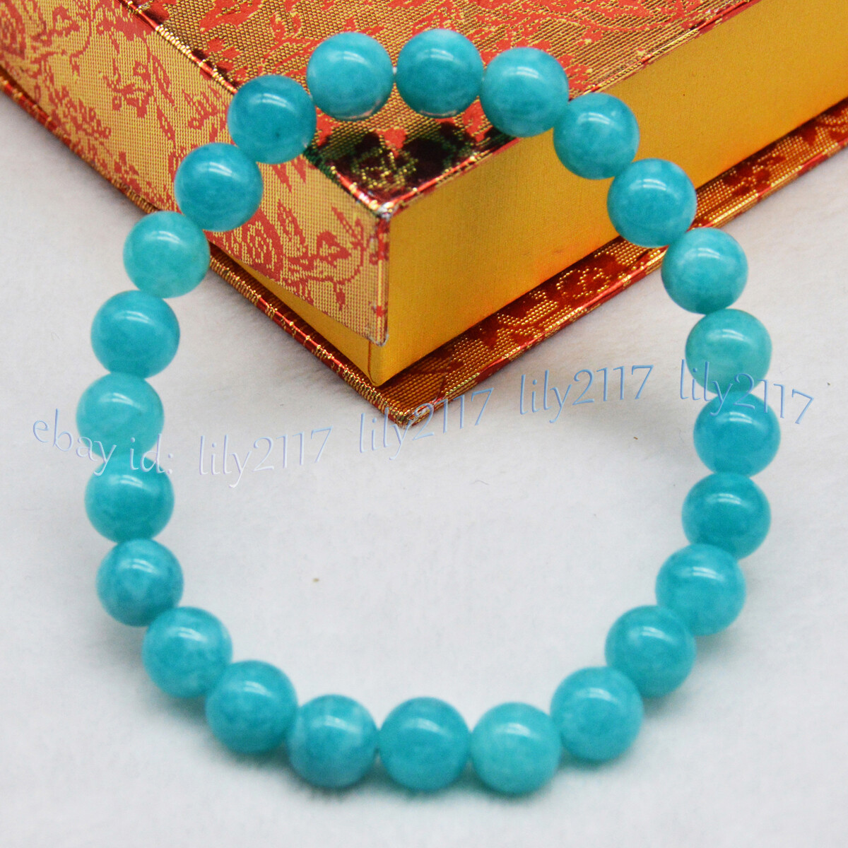 6/8/10/12mm Natural Blue Aquamarine Gemstone Round Beads Elastic Bracelets 7.5”
