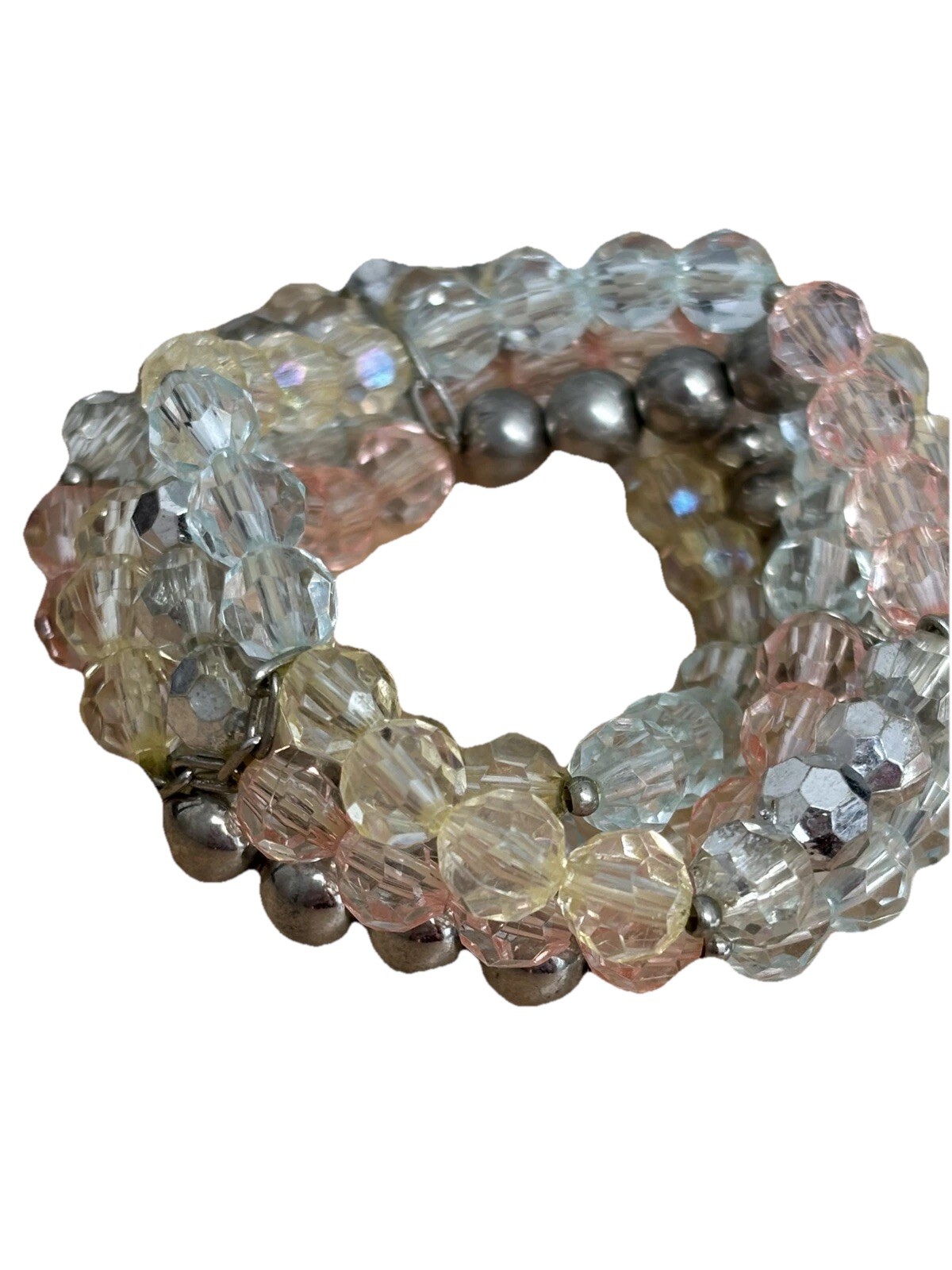 Pastel Beaded Stretch Bracelet Bundle/ Fits Wrist Size 6/ Silver Tone Beads