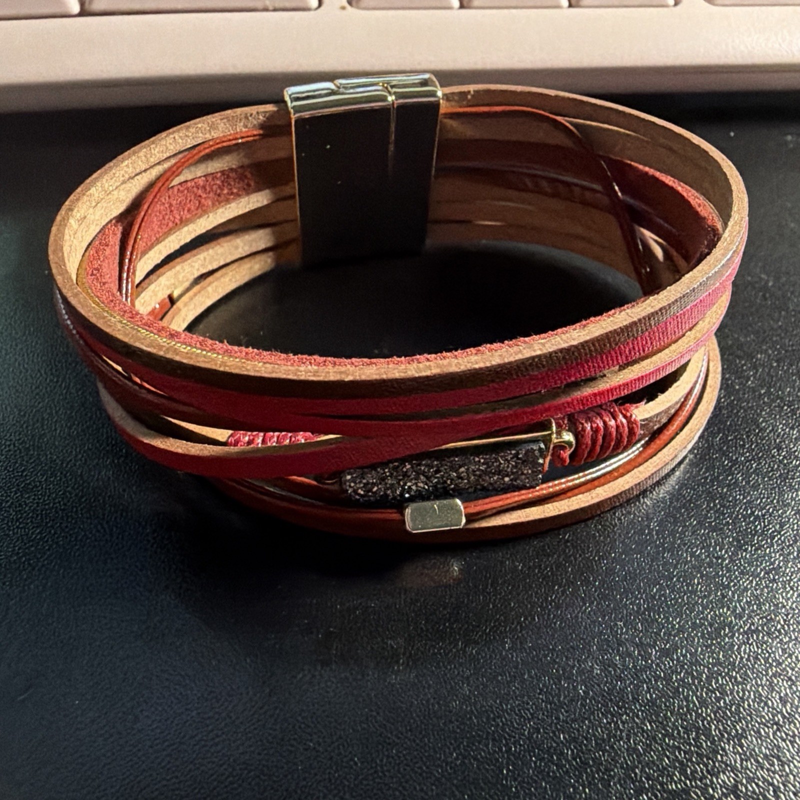 Ryze Magnetic Closure Cuff Multi Leather Beaded Bracelet