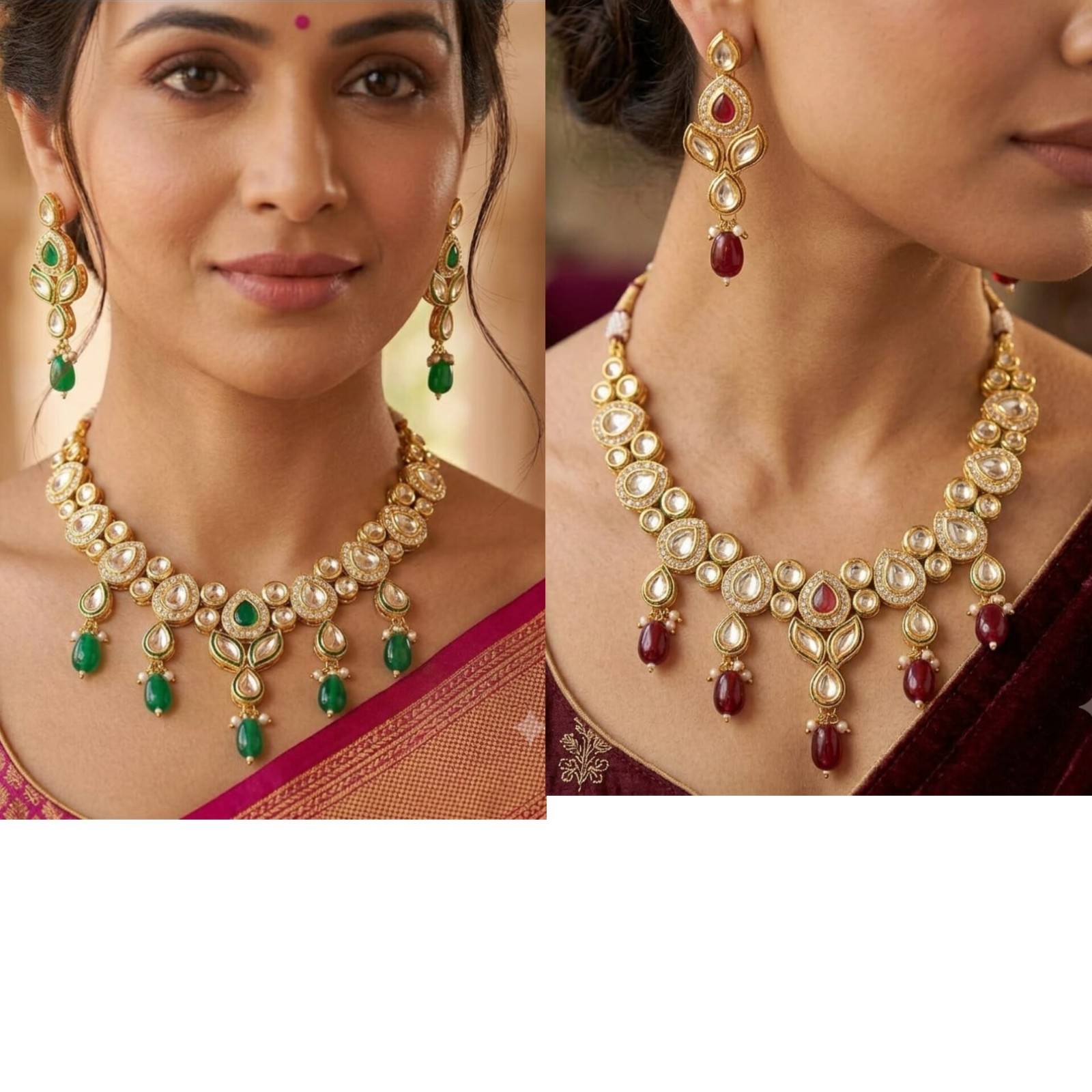 Product Name: 2PC Kundan Polki Necklace Set with Earrings