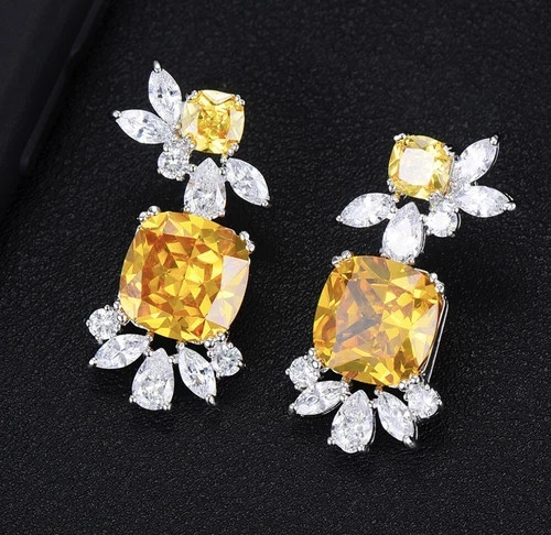 18K White Gold Filled 6CTW Yellow Citrine Gemstone Drop Earrings Christmas Gift