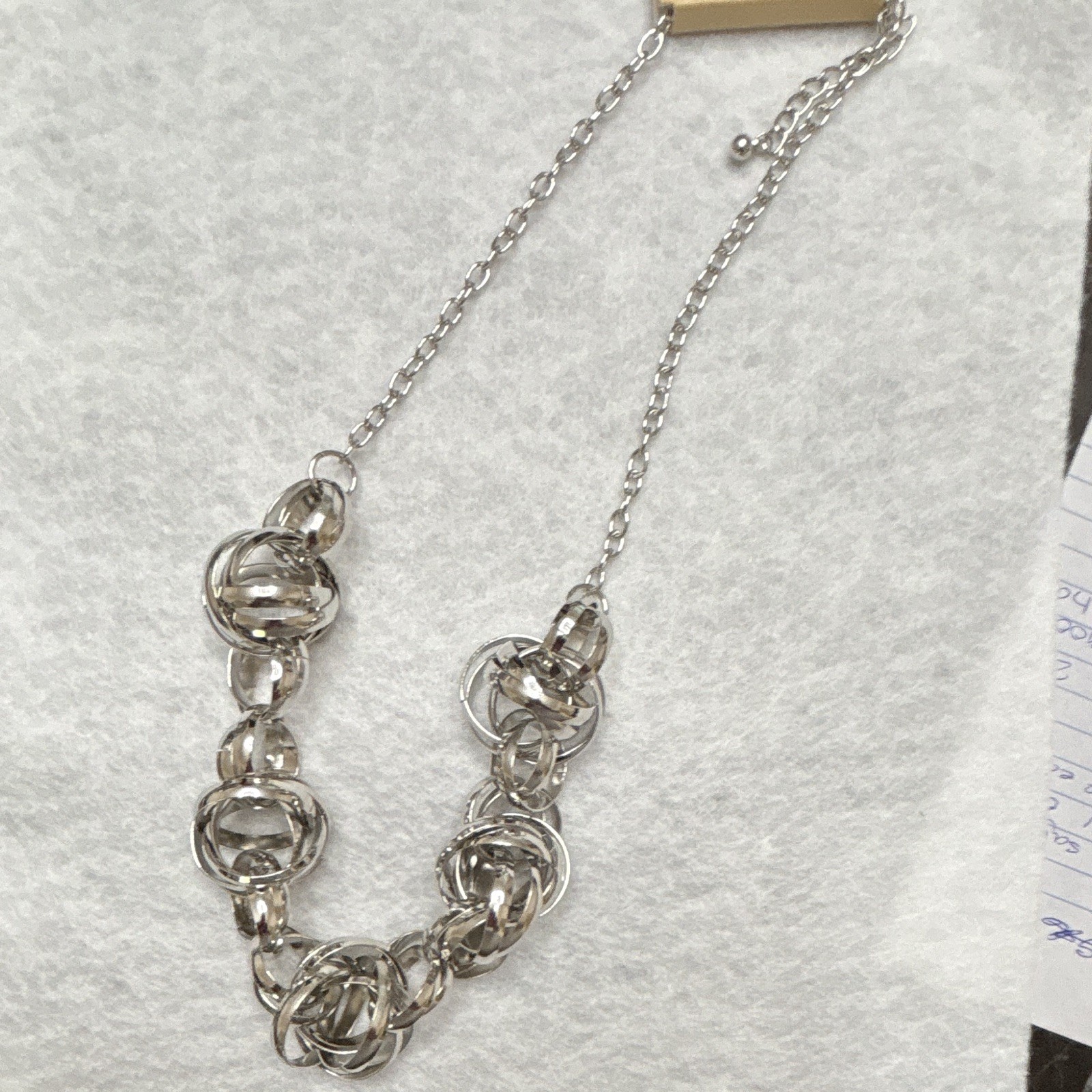 Silver Tone Round Link Chain Statement Necklace Knot Pendant Adjustable