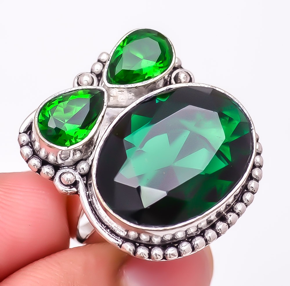 Chrome Diopside Gemstone 925 Silver Plated Jewelry Ring s.7 T3086