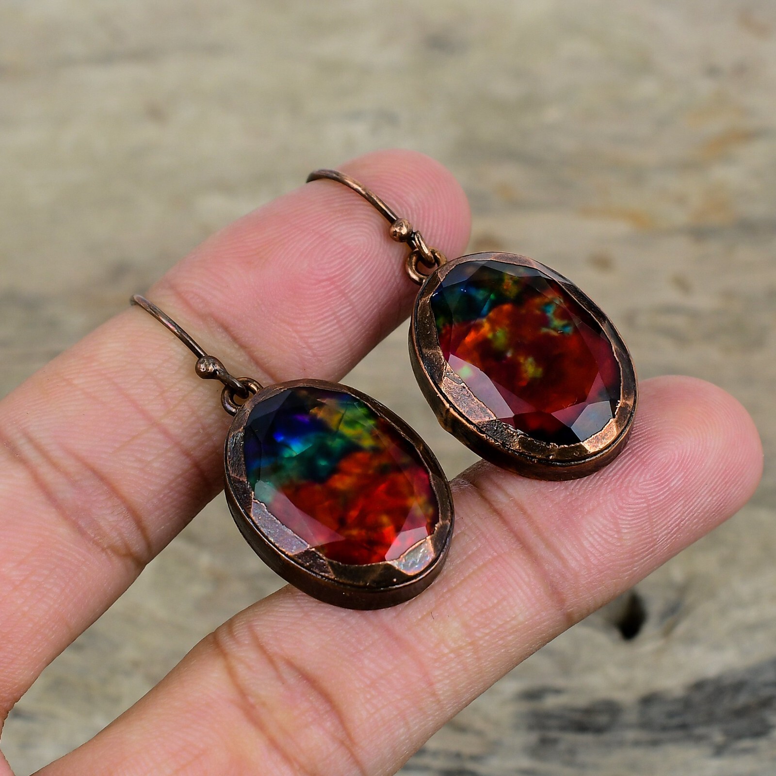 Ammolite Copper Gift For Bridesmaid Electroformed Drop/Dangle Earrings 1.81″