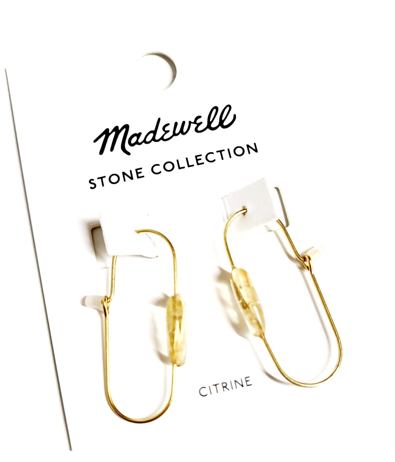 Madewell Stone Collection Medium Drop Hoop Earrings in Citrine Gold Plated New